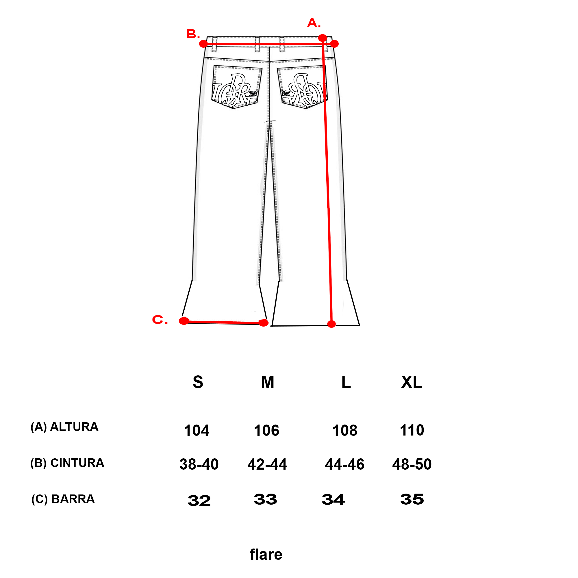 Guia de medidas - FLARED JEANS GRADIENT
